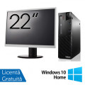 Pachet Calculator Refurbished Lenovo ThinkCentre M83 SFF, Intel Core i3-4130 3.40GHz, 16GB DDR3, 1TB SSD, DVD-ROM + Monitor 22 Inch + Windows 10 Home