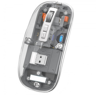 Mouse Nou M133, 2400dpi, 5 Butoane, Indicator Nivel Baterie, Transparent, Gri, Wireless + Bluetooth