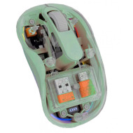 Mouse Nou M333, 2400dpi, 3 Butoane, Indicator Nivel Baterie, Transparent, RGB, Verde, USB-A + USB-C, Wireless + Bluetooth