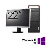 Pachet Calculator Refurbished LENOVO M800 Tower, Intel Core i3-6100 3.70GHz, 8GB DDR4, 500GB HDD, DVD-ROM + Monitor 22 Inch + Windows 10 Pro