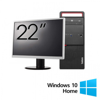 Pachet Calculator Refurbished LENOVO M800 Tower, Intel Core i3-6100 3.70GHz, 8GB DDR4, 512GB SSD, DVD-ROM + Monitor 22 Inch + Windows 10 Home