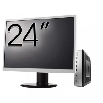 Pachet PC Second Hand HP T730 Thin Client, AMD RX-427BB 2.70-3.60GHz, 8GB DDR3, 32GB SSD Flash + Monitor 24"