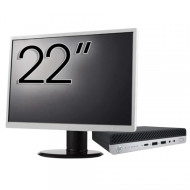 Pachet Calculator Second Hand HP EliteDesk 800 G5 Mini PC, Intel Core i5-9500T 2.20 - 3.70GHz, 8GB DDR4, 256GB SSD + Monitor 22"