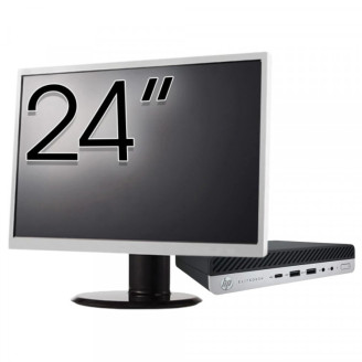 Pachet Calculator Second Hand HP EliteDesk 800 G5 Mini PC, Intel Core i5-9500T 2.20 - 3.70GHz, 8GB DDR4, 256GB SSD + Monitor 24"