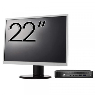 Pachet PC Second Hand HP Elitedesk 800 G2 Mini PC, Intel Core i5-6500T 2.50GHz, 8GB DDR4, 256GB SSD + Monitor 22"
