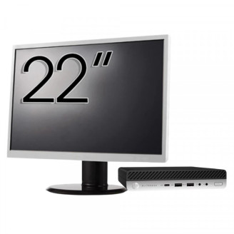 Pachet Calculator Second Hand HP EliteDesk 800 G3 Mini PC, Intel Core i7-7700T 2.90GHz, 8GB DDR4, 256GB SSD, Wi-Fi + Monitor 22"