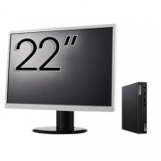 Pachet Calculator Second Hand Lenovo M80q Mini PC, Intel Core i5-10400T 2.00 - 3.60GHz, 16GB DDR4, 256GB SSD + Monitor 22"