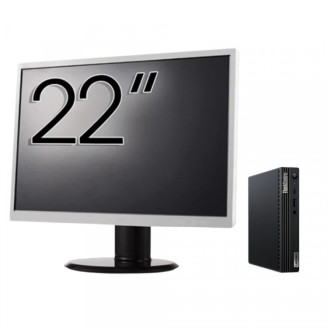 Pachet Calculator Second Hand Lenovo M80q Mini PC, Intel Core i5-10400T 2.00 - 3.60GHz, 16GB DDR4, 256GB SSD + Monitor 22"
