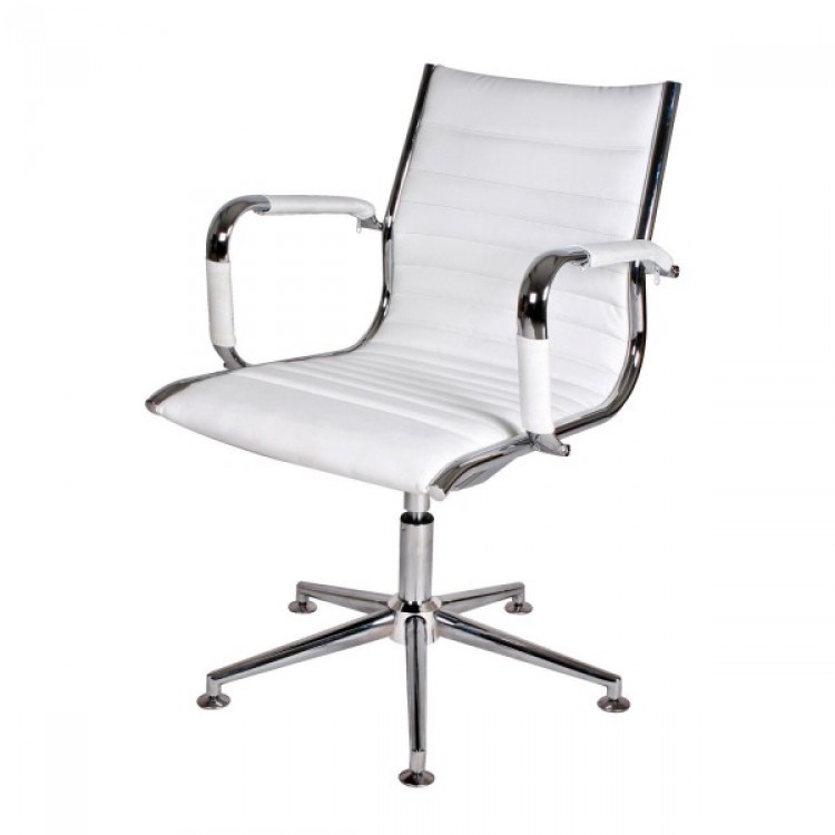 Scaun Office BUTIK Manhattan Low White FL80540, Piele, Otel Cromat