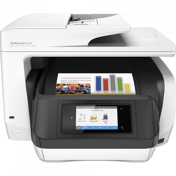 Multifunctionala Noua Inkjet Color HP Officejet Pro 8720 All-in-One, 24 ppm, Duplex, A4, 1200 x 1200, USB, Wireless